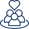 Three outlined human figures grouped together with a heart shape above them, suggesting community, care, or support.